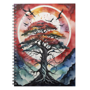 Roter Yggdrasil Tree of Life Norse Pagan Witchy Notizblock