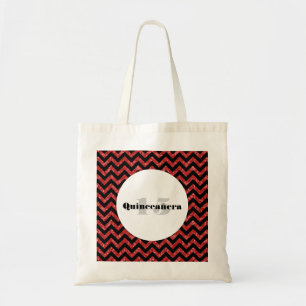 Roter Zickzack Glitzer Quinceañera Tote Tag Tragetasche