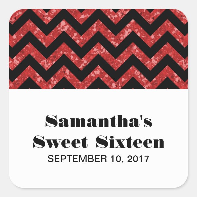Roter Zickzack Glitzer Sweet 16 Stickers (Vorderseite)