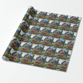 Roter Zuchttraktor mit Patriotikstall Geschenkpapier