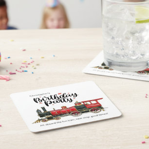 Roter Zug "Ihr Name" Geburtstag Rechteckiger Pappuntersetzer