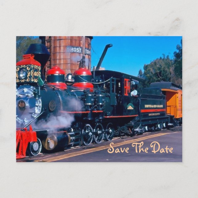 Roter Zug Save the Date Postkarte (Vorderseite)