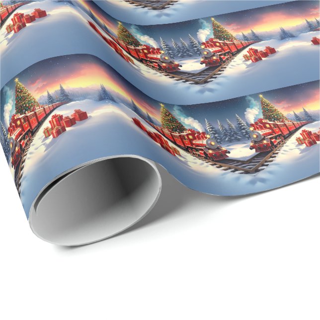 Roter Zug Weihnachtsbaum Feiertags-Geschenkpapier Geschenkpapier (Rolleneckpunkt)