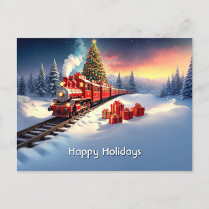 Roter Zug Weihnachtsbaum Feiertags-Postkarte Postkarte