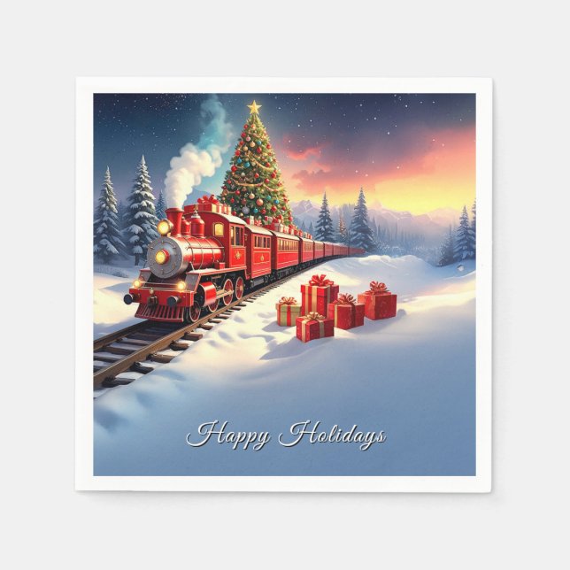 Roter Zug Weihnachtsbaum Feiertags Serviette (Vorderseite)