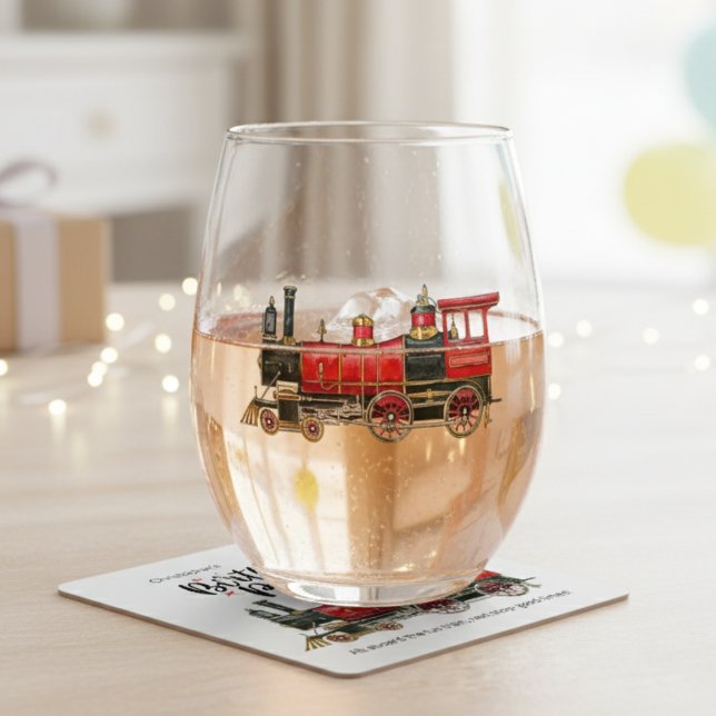 Roter Zug Weinglas Ohne Stiel (Red Train Stemless Wine Glass)