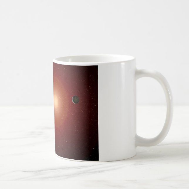 Roter zwergartiger Stern und Exoplanets Kaffeetasse (Rechts)