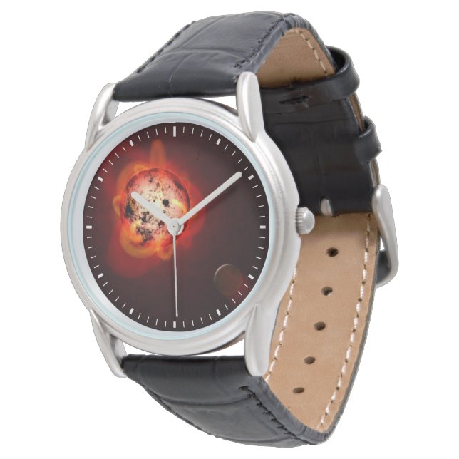 Roter Zwergstern, der von einem hypothetischen Exo Armbanduhr (Schrägansicht)