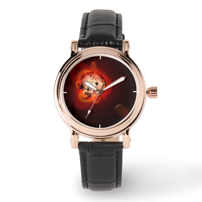 Roter Zwergstern, der von einem hypothetischen Exo Armbanduhr (Vorderseite)