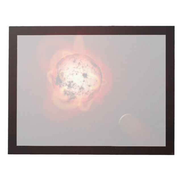 Roter Zwergstern, der von einem hypothetischen Exo Notizblock (Vorderseite)