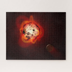 Roter Zwergstern, der von einem hypothetischen Exo Puzzle