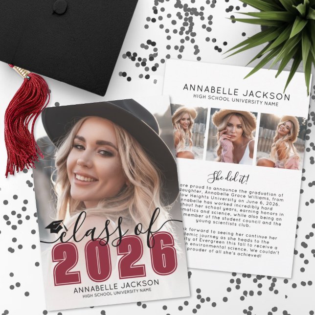 Rotes Abschlussfoto Abitur Ankündigung (Red Graduate Photo Graduation Announcement )