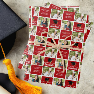 Rotes Abschlussfoto Personalisierter Absolvent Geschenkpapier Set