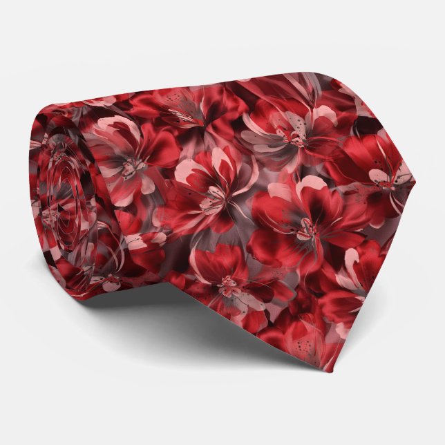 Rotes abstraktes Blumenmuster Krawatte (Gerollt)