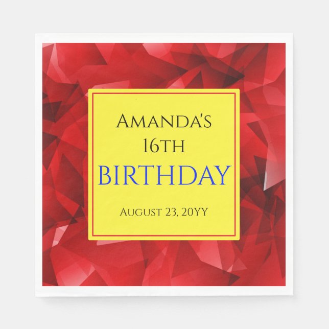 Rotes abstraktes Kristall-Design Geburtstag Benutz Serviette (Vorderseite)