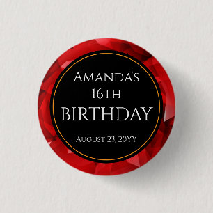 Rotes abstraktes Kristalldesign Geburtstag Benutze Button