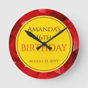 Rotes abstraktes Kristalldesign Geburtstag Benutze Runde Wanduhr