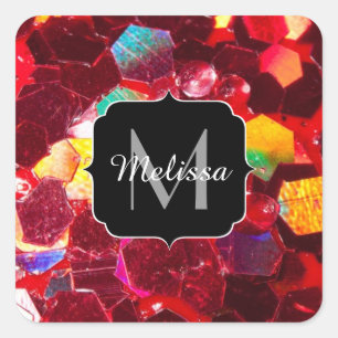 Rotes abstraktes Mosaikmuster Glitzer-Muster Monog Quadratischer Aufkleber