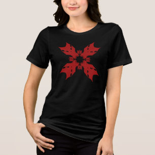 Rotes abstraktes Schneeflocken-Blumen-Contemporary Tri-Blend Shirt
