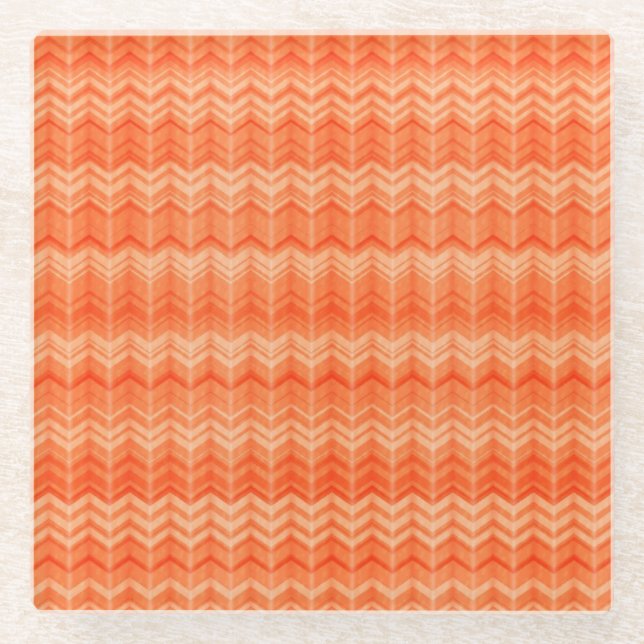 Rotes abstraktes Zickzacktextilmuster Glasuntersetzer (Vorderseite)