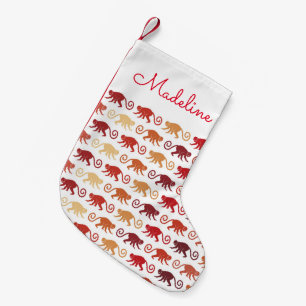 Rotes Affe-Muster addieren Ihren Namen Kleiner Weihnachtsstrumpf