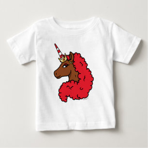 Rotes Afro-Einhorn Baby T-shirt