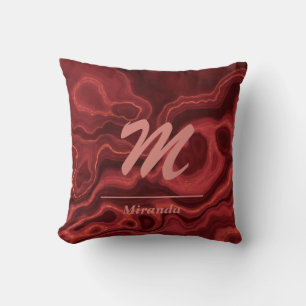 Rotes Agate-Marmor, hellrosa Monogramm personalisi Kissen