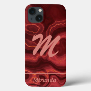 Rotes Agate-Marmor hellrosa Monogramm und Name Case-Mate iPhone Hülle