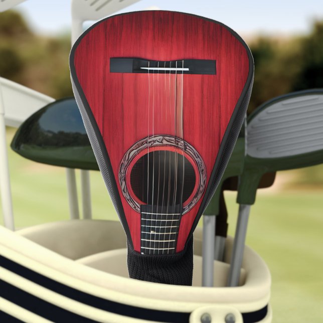 Rotes akustisches Gitarrenbauminstrument aus Holz Golf Headcover (red acoustic guitar golf head cover)