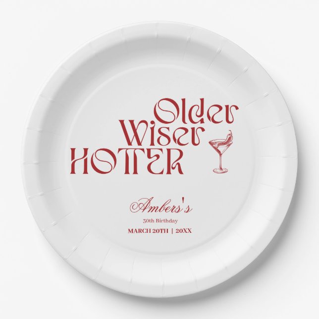 Rotes Älter Weiser Heißeres Geburtstag Pappteller (Vorderseite)