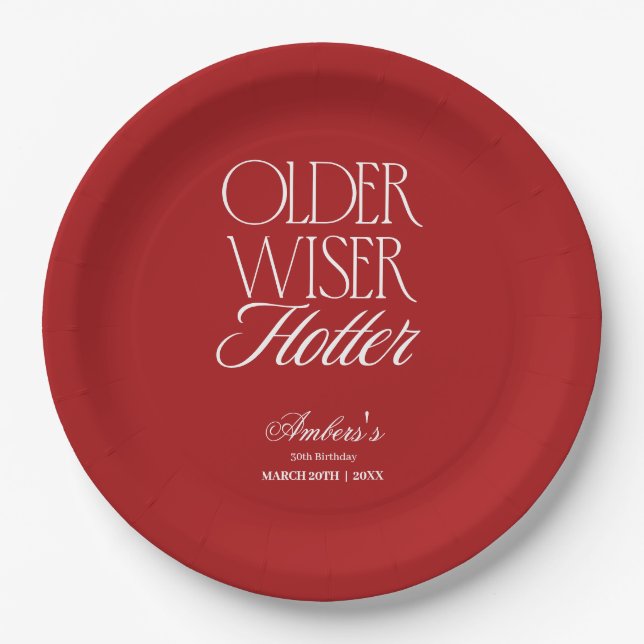 Rotes Älter Weiser Heißeres Geburtstag Pappteller (Vorderseite)