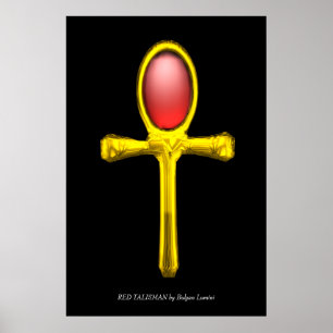 ROTES AMULETT Goldener Ankh Ägyptisches Ewiges Leb Poster