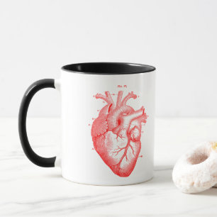 Rotes anatomisches Herz Vintage-Kunst weiß schwarz Tasse
