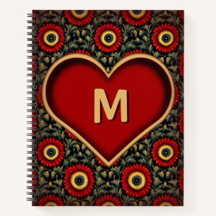 Rotes anpassbares Vintage-Monogramm-Herz-Notizbuch Notizbuch