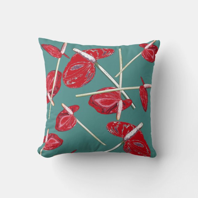 Rotes Anthurium Blume Muster Kissen (Vorderseite)