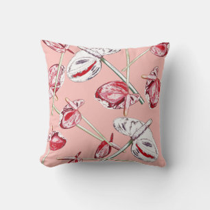 Rotes Anthurium-Blumenmuster-Kissen Kissen