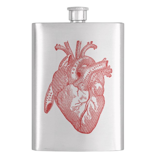 Rotes antikes anatomisches Herz Flachmann (Vorderseite)