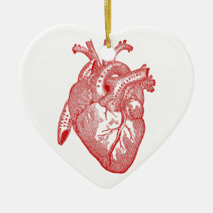 Rotes antikes anatomisches Herz Keramikornament