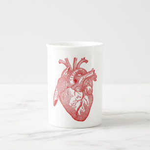 Rotes antikes anatomisches Herz Prozellantasse