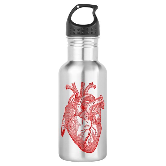 Rotes antikes anatomisches Herz Trinkflasche (Vorderseite)
