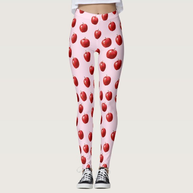 Rotes Apfel-Aquarellmuster-Halstuch Leggings (Vorderseite)