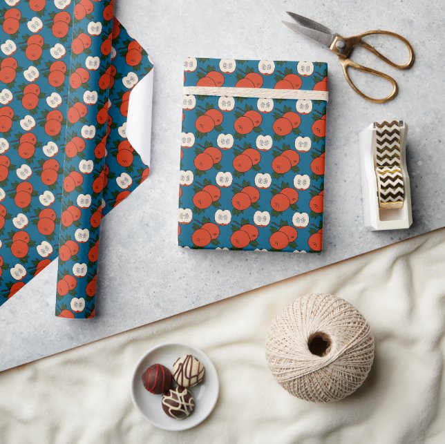 Rotes Apfel Blau Geschenkpapier (Kunsthandwerk)