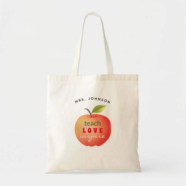 Rotes Apfel-Monogramm-Lehrer Tragetasche (Vorne)