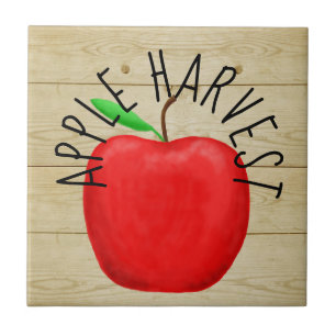 Rotes Apfelernte Holzschild Keramikfliese