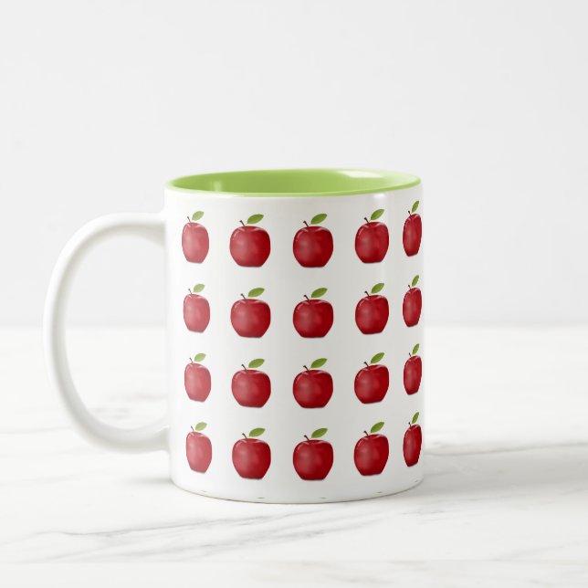 Rotes Apfelmuster auf Weiß Zweifarbige Tasse (Links)
