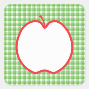 Rotes Apple. Mit grünem und weißem Quadratischer Aufkleber