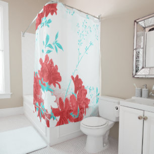 Rotes Aqua aquamarine Frühlingsblüte Blume Duschvo Duschvorhang