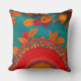 Rotes aquamarin-blaues Herbstblatt in Marokko Kissen