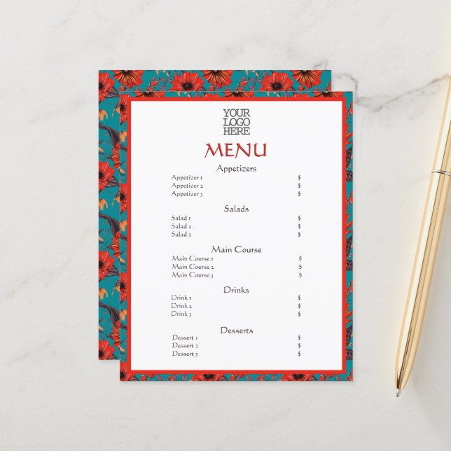 Rotes Aquamarines Blumenrestaurant (Vorderseite/Rückseite Beispiel)