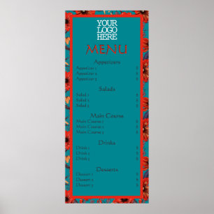 Rotes Aquamarines Blumenrestaurant Poster